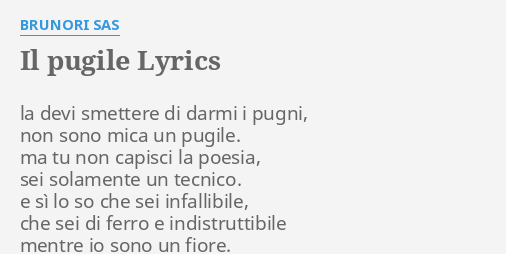 IL PUGILE LYRICS By BRUNORI SAS La Devi Smettere Di