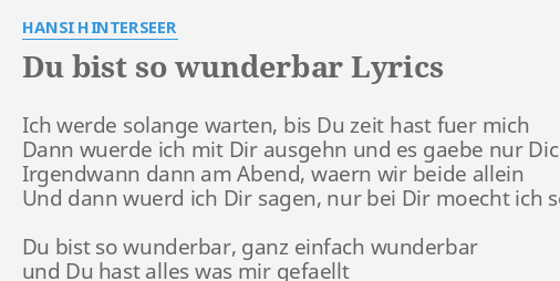 Du Bist So Wunderbar Lyrics By Hansi Hinterseer Ich Werde Solange