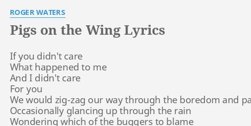 PIGS ON THE WING LYRICS By ROGER WATERS If You Didn T Care