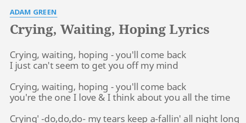 Crying Waiting Hoping Lyrics By Adam Green Crying Waiting Hoping