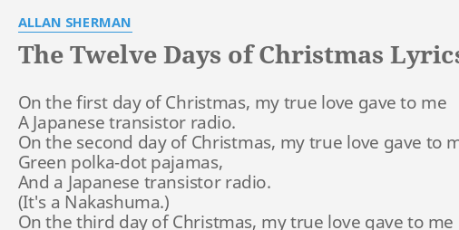The Twelve Days Of Christmas Lyrics By Allan Sherman On The First Day