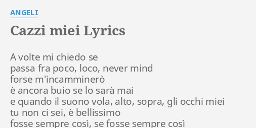 "CAZZI MIEI" LYRICS By ANGELI: A Volte Mi C***do...