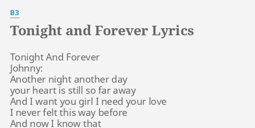 Tonight And Forever Lyrics By Tonight And Forever Johnny