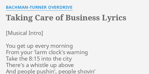 take care of business lyrics alex cameron