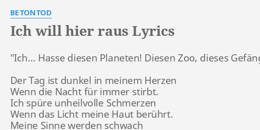 Ich Will Hier Raus Lyrics By Betontod Ich Hasse Diesen Planeten