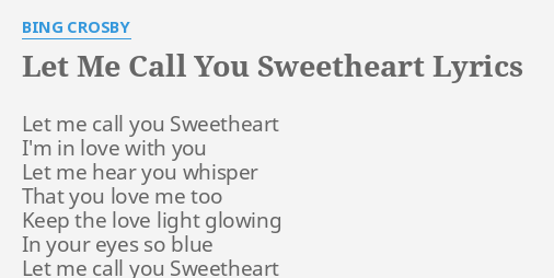 when you call me sweetheart lyrics