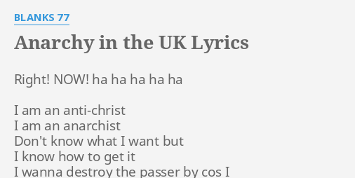 Anarchy In The Uk Lyrics By Blanks 77 Right Now Ha Ha 