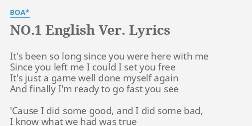 No 1 English Ver Lyrics By Boa It S Been So Long