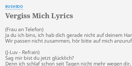 "VERGISS MICH" LYRICS By BUSHIDO: Ja Du Ich Bins,...