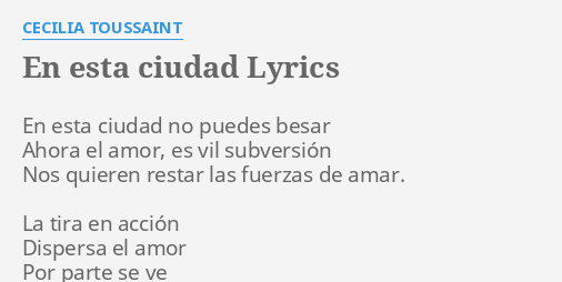 En Esta Ciudad Lyrics By Cecilia Toussaint En Esta Ciudad No