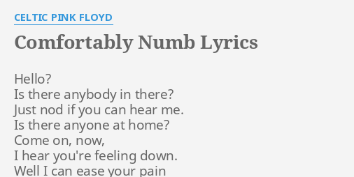 Comfortably Numb Lyrics By Celtic Pink Floyd Hello Is There