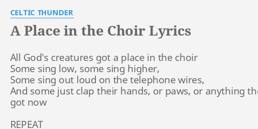 A Place In The Choir" Lyrics By Celtic Thunder: All God's Creatures Got...