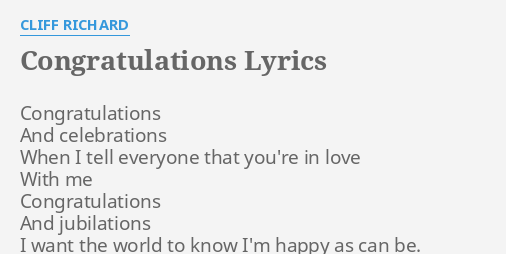 Congratulations Lyrics By Cliff Richard Congratulations And Celebrations When