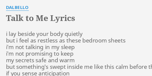 Talk To Me Lyrics By Dalbello I Lay Beside Your