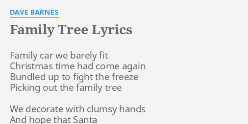 Family Tree Lyrics By Dave Barnes Family Car We Barely