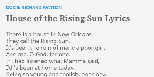 from the rising of the sun lyrics original