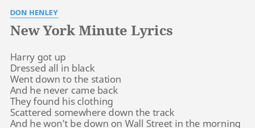 lyrics new york minute live on mtv 1994 eagles