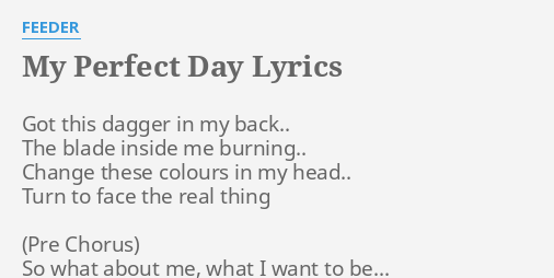 My Perfect Day Lyrics By Feeder Got This Dagger In