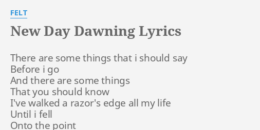 it's a new day dawning lyrics