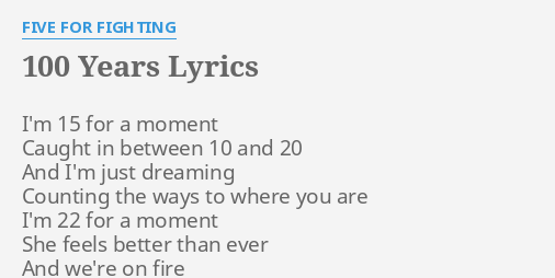 TUESDAY LYRICS by FIVE FOR FIGHTING: One year like any