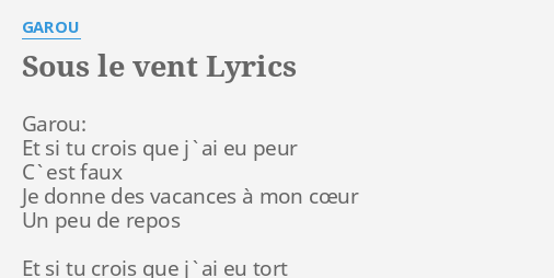 Celine dion garou discount sous le vent lyrics