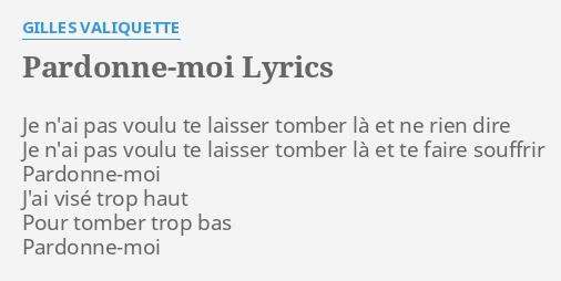 Pardonne Moi Lyrics By Gilles Valiquette Je N Ai Pas Voulu