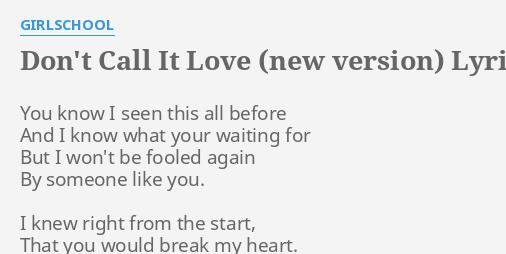 lyrics you don't want to call it love