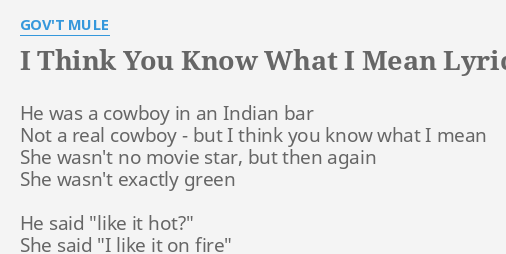 I Think You Know What I Mean Lyrics By Gov T Mule He Was A Cowboy