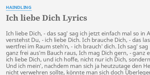 Ich Liebe Dich Lyrics By Haindling Ich Liebe Dich