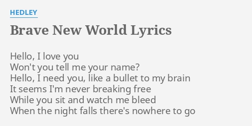 Brave New World Lyrics By Hedley Hello I Love You