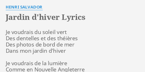 Paroles jardin d hiver henri salvador