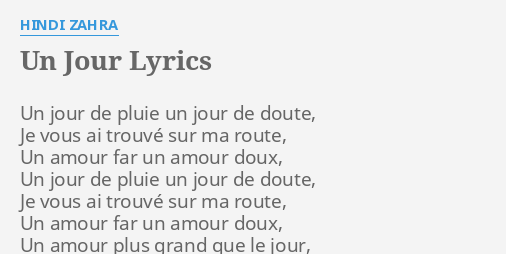 Un jour 2025 lyrics hindi zahra