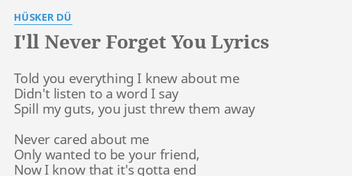 I Ll Never Forget You Lyrics By Husker Du Told You Everything I