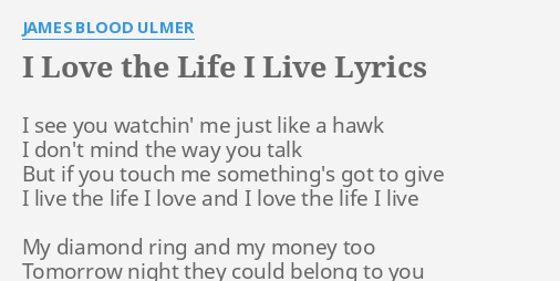 I Love The Life I Live Lyrics By James Blood Ulmer I See You Watchin