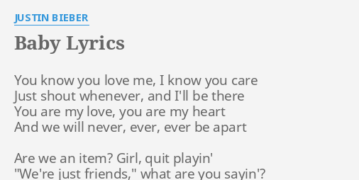 Baby Lyrics By Justin Bieber You Know You Love