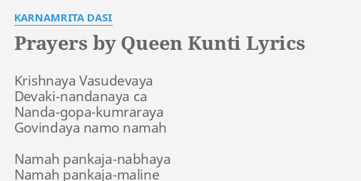 PRAYERS BY QUEEN KUNTI