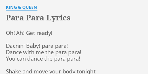 Para Para Lyrics By King Queen Oh Ah Get Ready