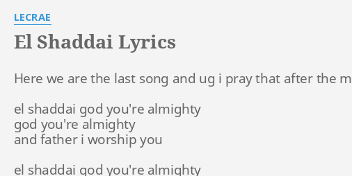 lecrae el shaddai