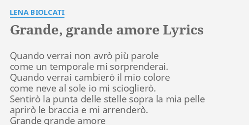 Grande Grande Amore Lyrics By Lena Biolcati Quando Verrai Non Avro