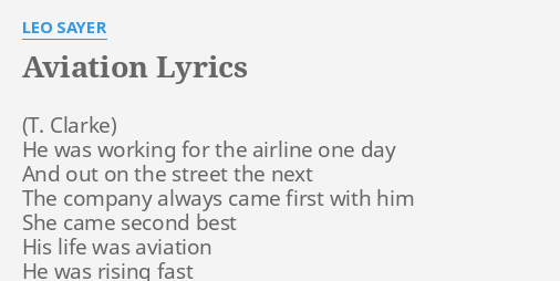 Aviation Lyrics By Leo Sayer He Was Working For