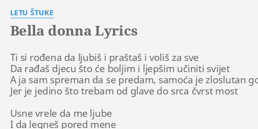 BELLA DONNA LYRICS By LETU TUKE Ti Si Ro Ena Da   Bella Donna 24