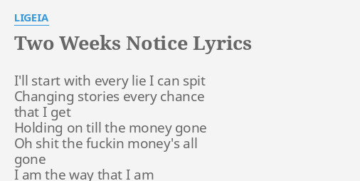 two weeks notice lyrics