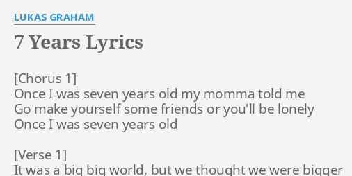 7 Years Lyrics By Lukas Graham Once I Was Seven