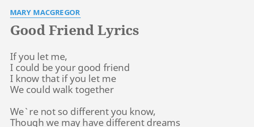 a good friend lyrics