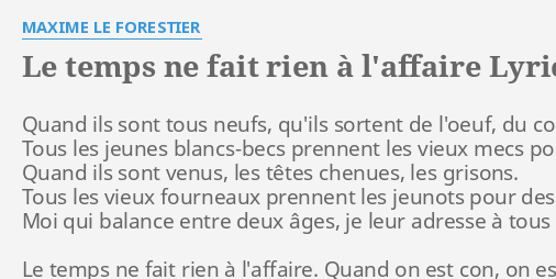 Le Temps Ne Fait Rien L Affaire Lyrics By Maxime Le Forestier