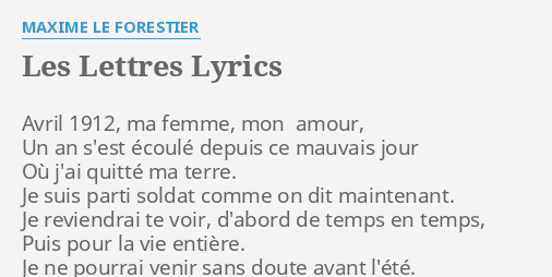 Les Lettres Lyrics By Maxime Le Forestier Avril 1912 Ma Femme