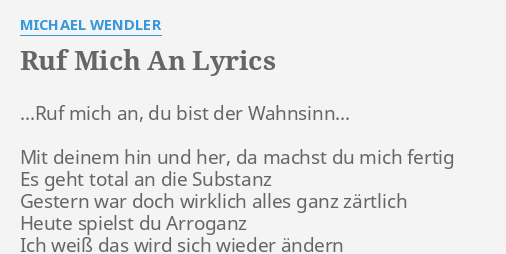 Ruf Mich An Lyrics By Michael Wendler Ruf Mich An Du