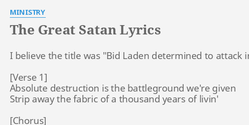 The Great Satan Lyrics By Ministry I Believe The Tle