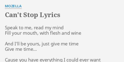 Can T Stop Lyrics By Mozella Speak To Me Read