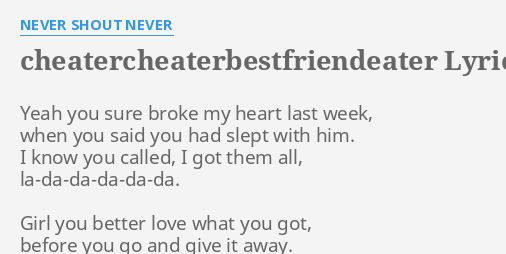 Cheatercheaterbestfriendeater Lyrics By Never Shout Never Yeah You Sure Broke